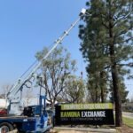 Monument Sign being installed with a crane